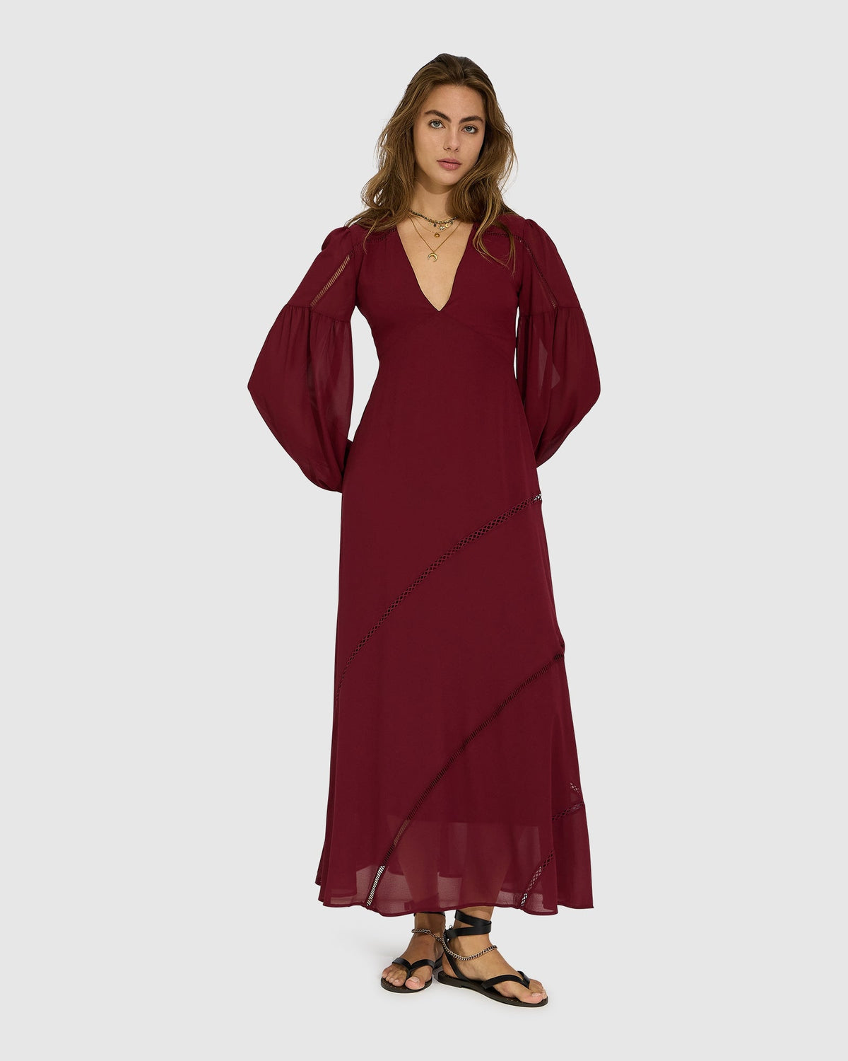 Burgundy In Your Dreams Maxi Dress with v-neck - alternate view