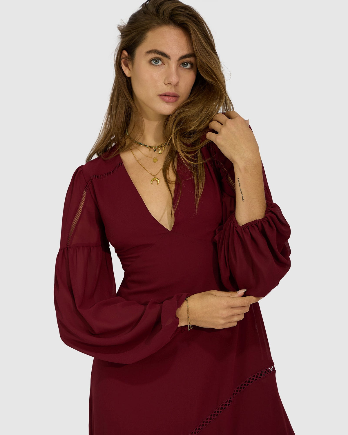 Burgundy In Your Dreams Maxi Dress with fitted - alternate view