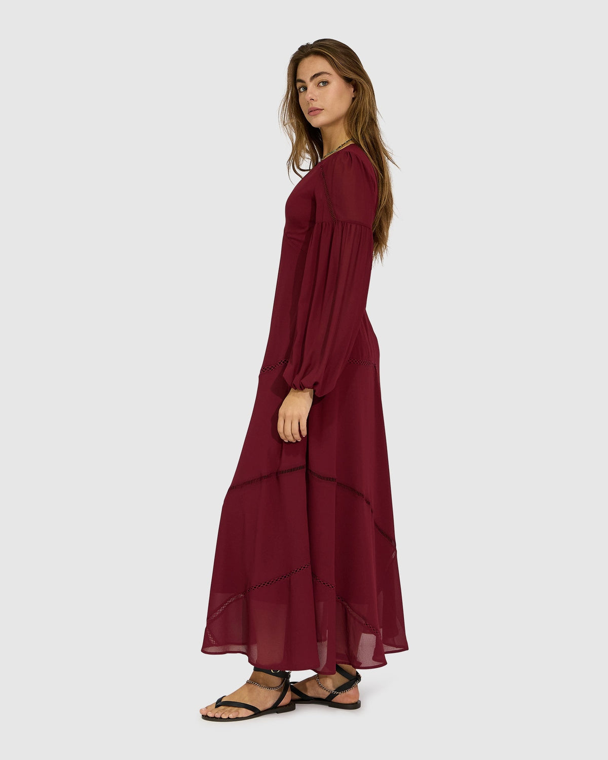 Burgundy In Your Dreams Maxi Dress with V-neckline - alternate view