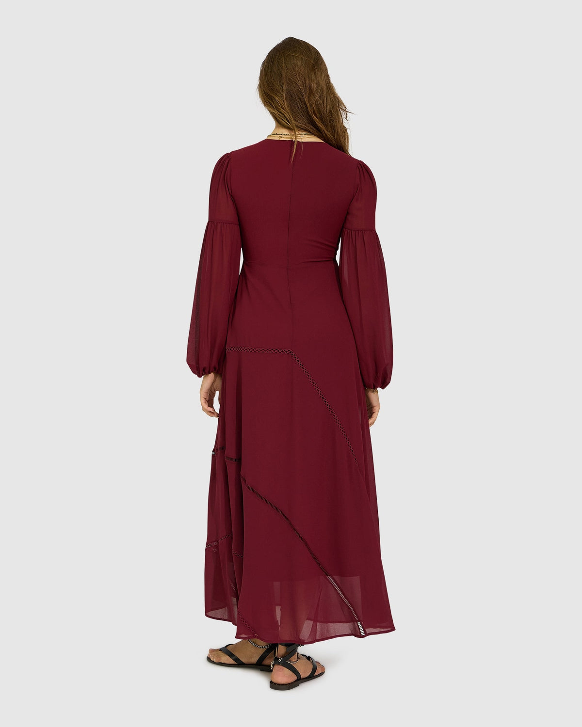 Burgundy In Your Dreams Maxi Dress with balloon sleeves - alternate view