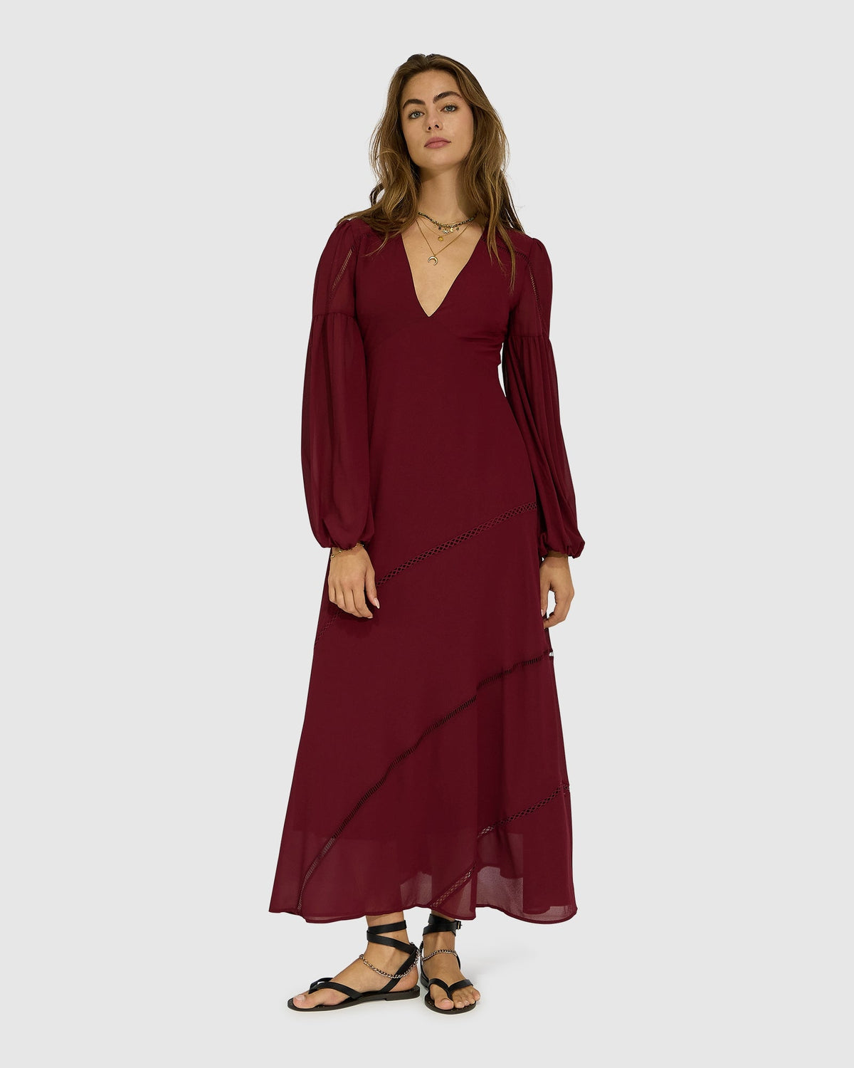 Burgundy In Your Dreams Maxi Dress with v-neck - alternate view