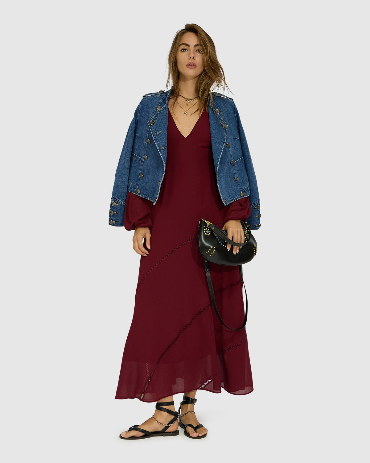 Burgundy In Your Dreams Maxi Dress with V-neckline - alternate view