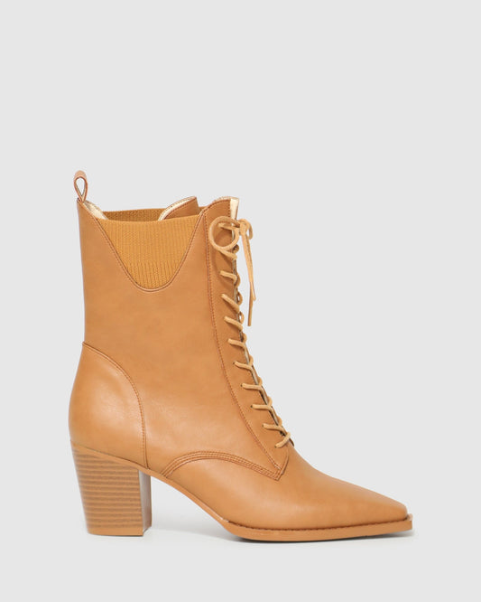 Tan Jumping Ship Laced Boot with ribbed texture - alternate view
