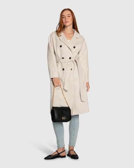 Boss Girl Double-Breasted Lined Wool Coat - Oat Marle