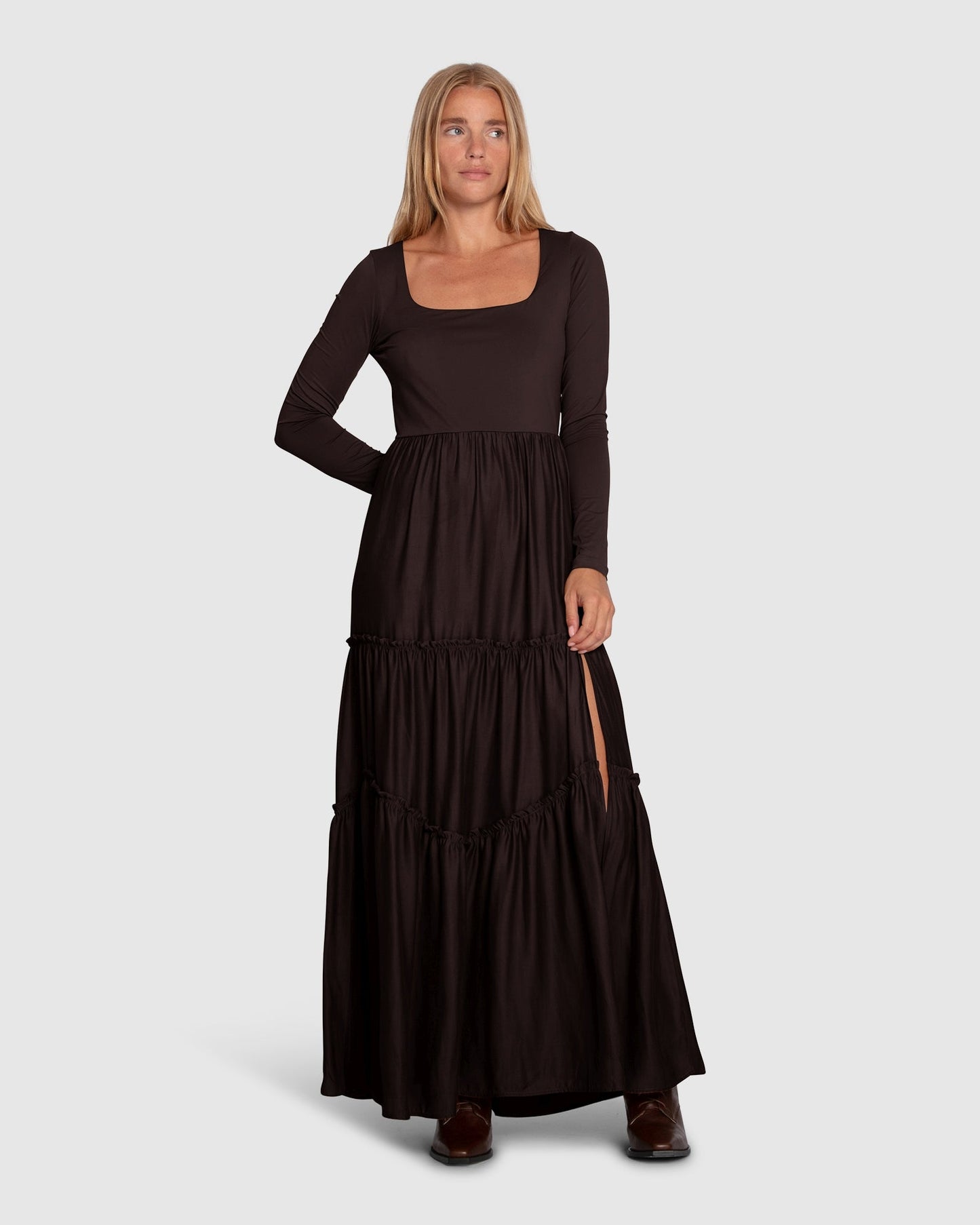 Let Me Love You Tiered Maxi Dress - Chocolate