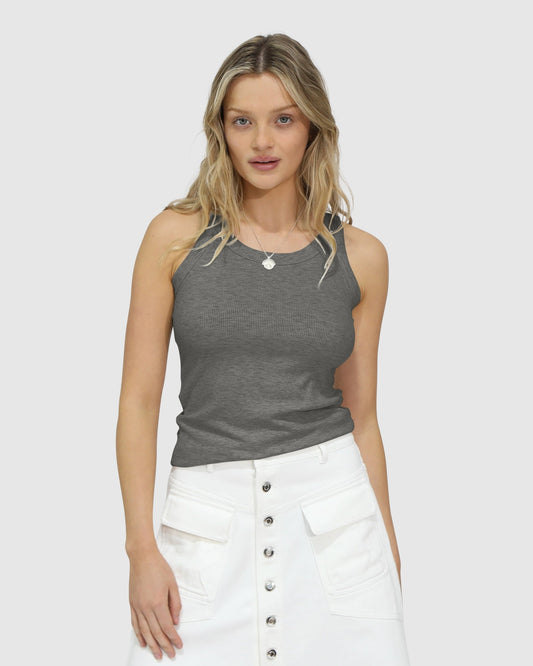Grey Last Time Ribbed Tank Top with ribbed texture and slim fit with ribbed stretch fabric - front view