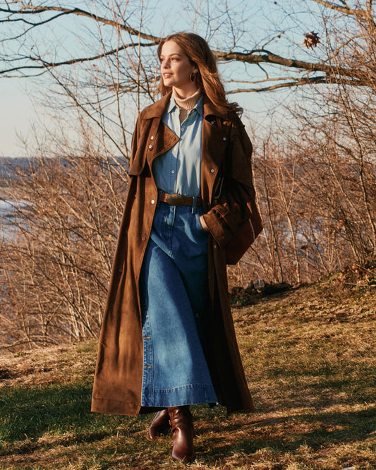 Tobacco Long Lost Lover Soft Maxi Trench with oversized silhouette - alternate view