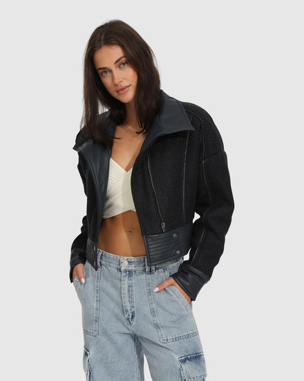 Mad Love Cropped Bomber Jacket - Navy