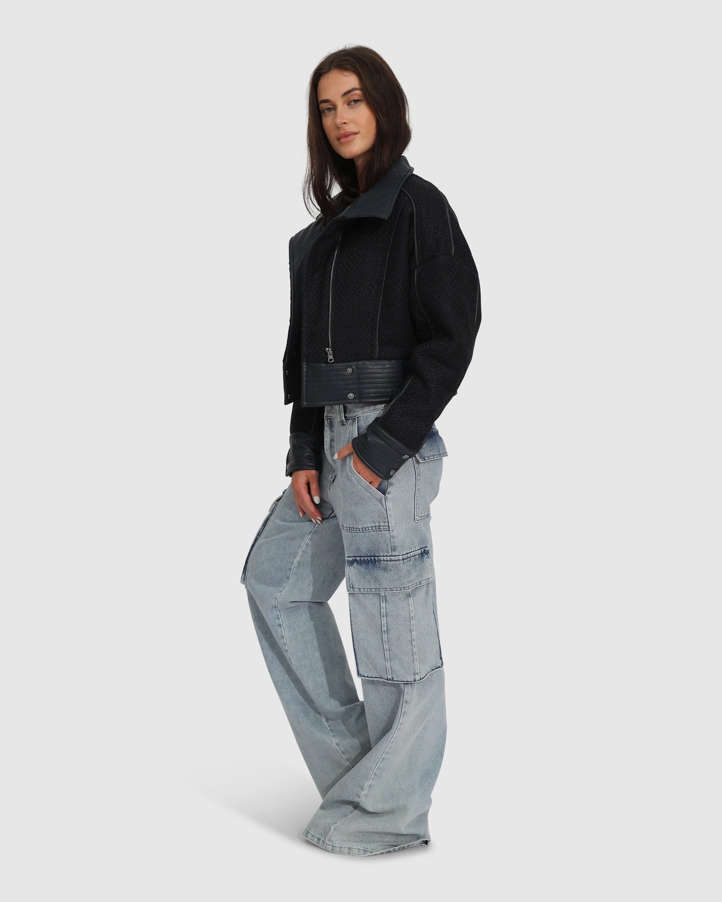 Mad Love Cropped Bomber Jacket - Navy