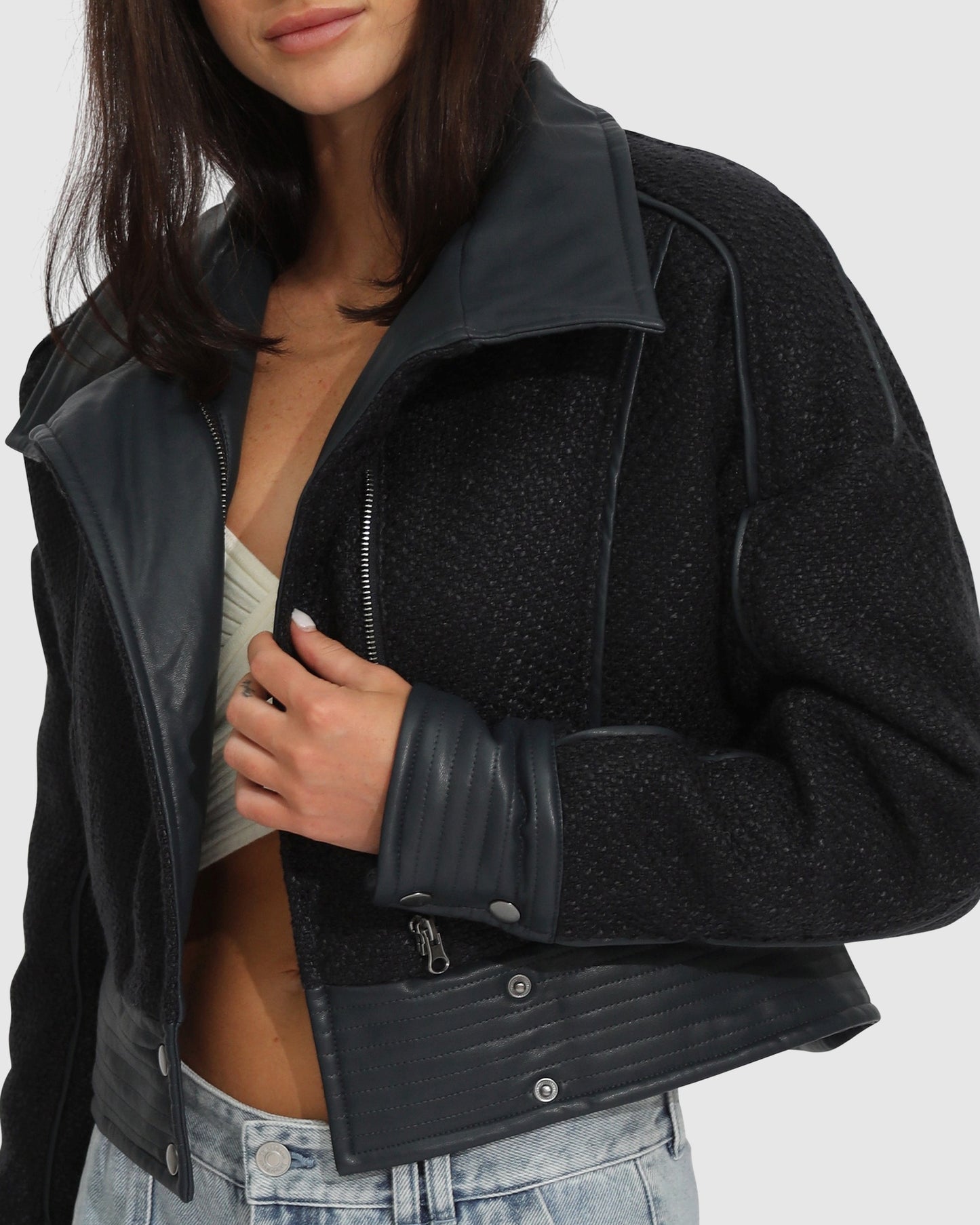 Mad Love Cropped Bomber Jacket - Navy