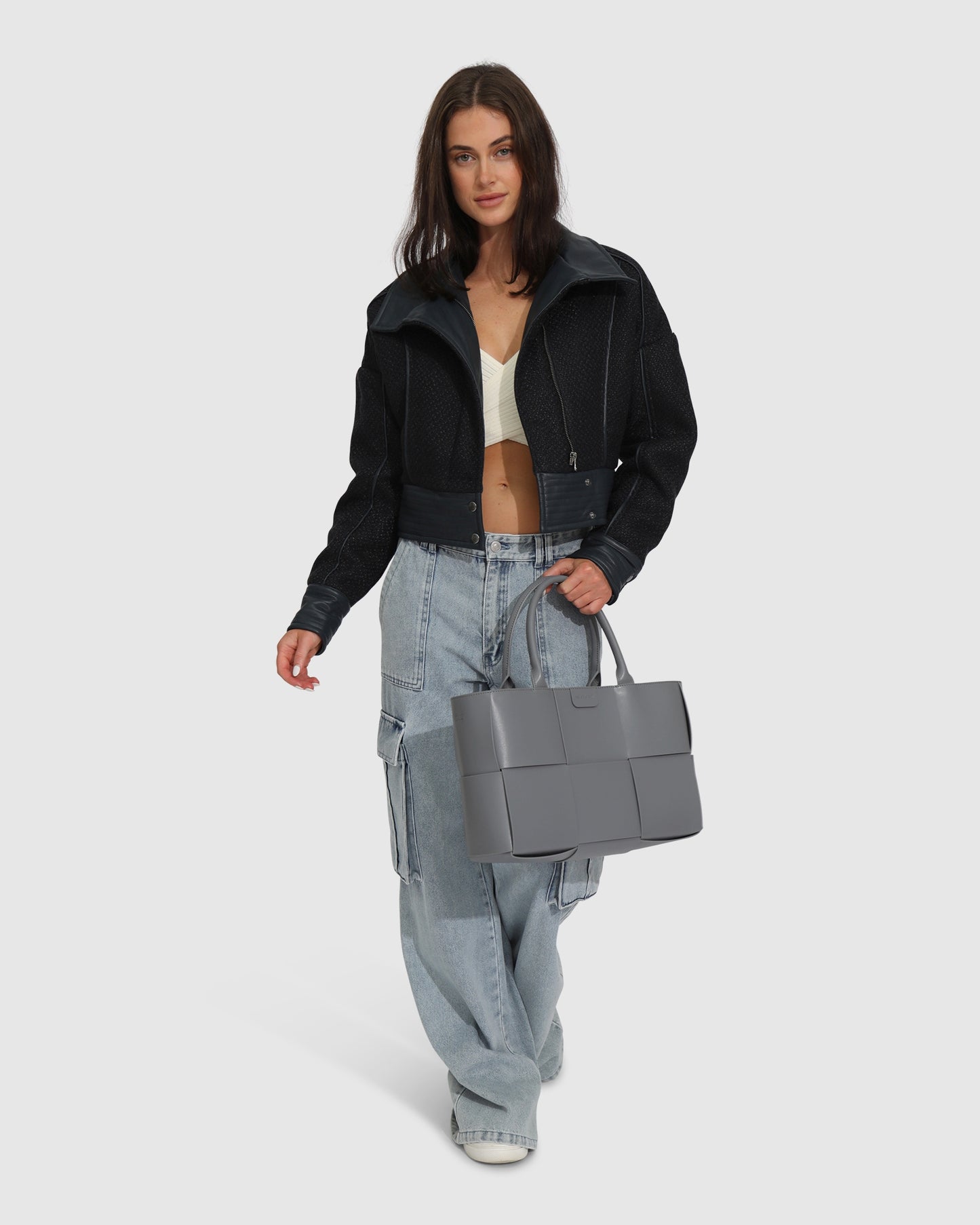 Mad Love Cropped Bomber Jacket - Navy