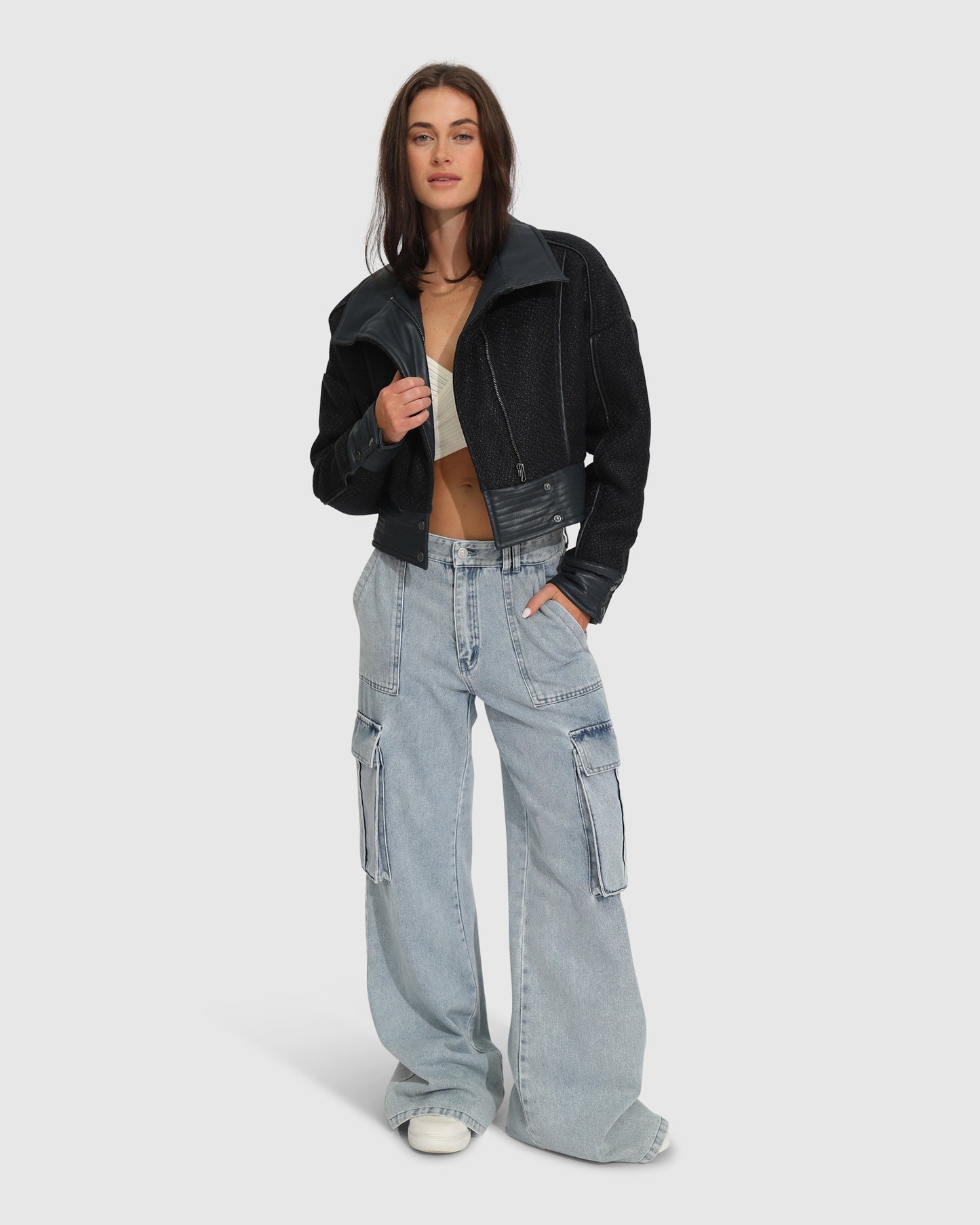 Mad Love Cropped Bomber Jacket - Navy