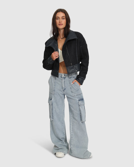 Mad Love Cropped Bomber - Navy