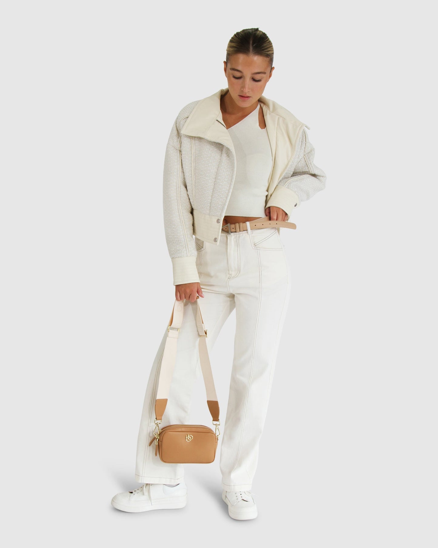 Mad Love Cropped Bomber Jacket - Cream