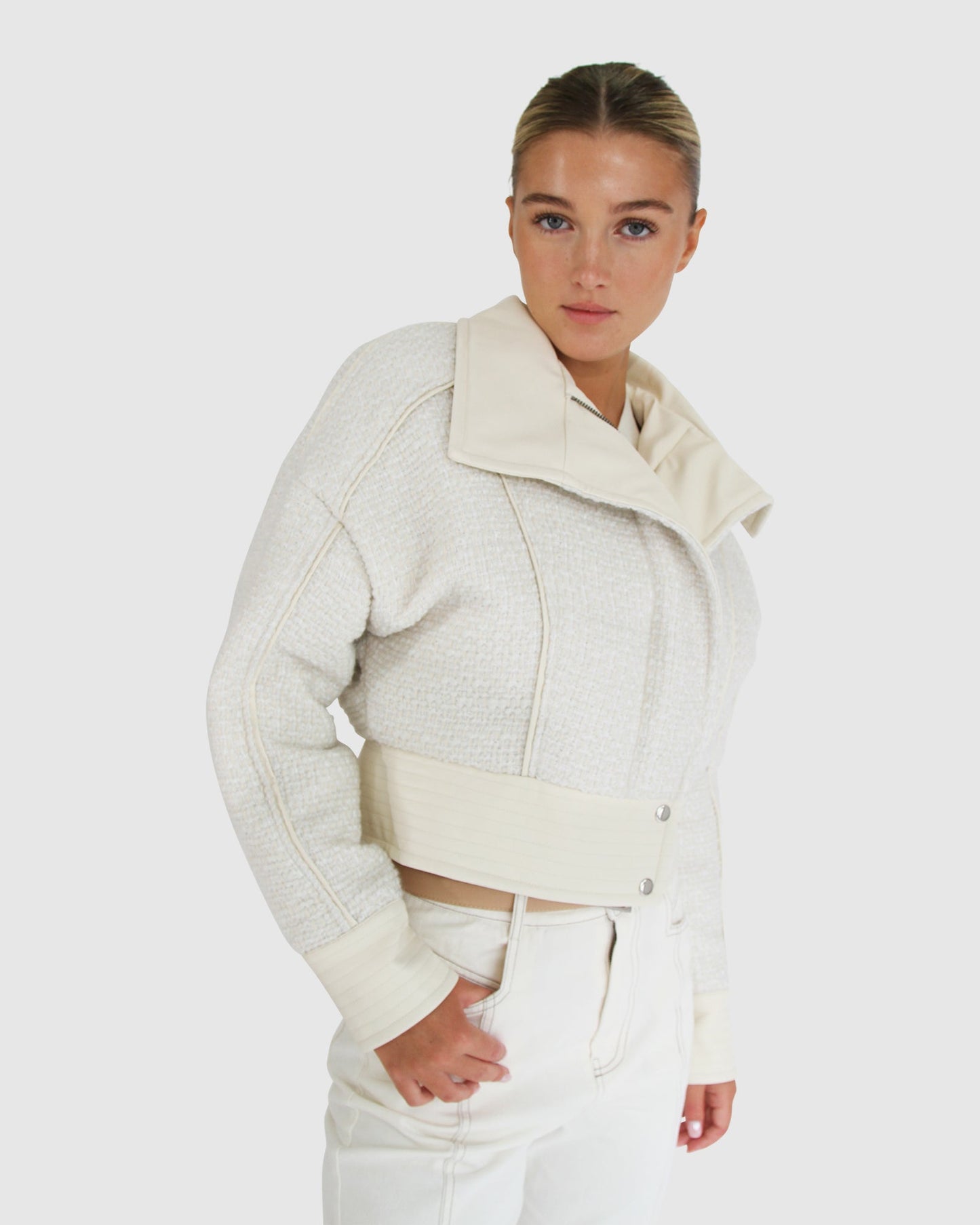 Mad Love Cropped Bomber Jacket - Cream