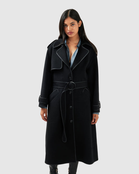 Million Reasons Wool Blend Belted Coat - Black