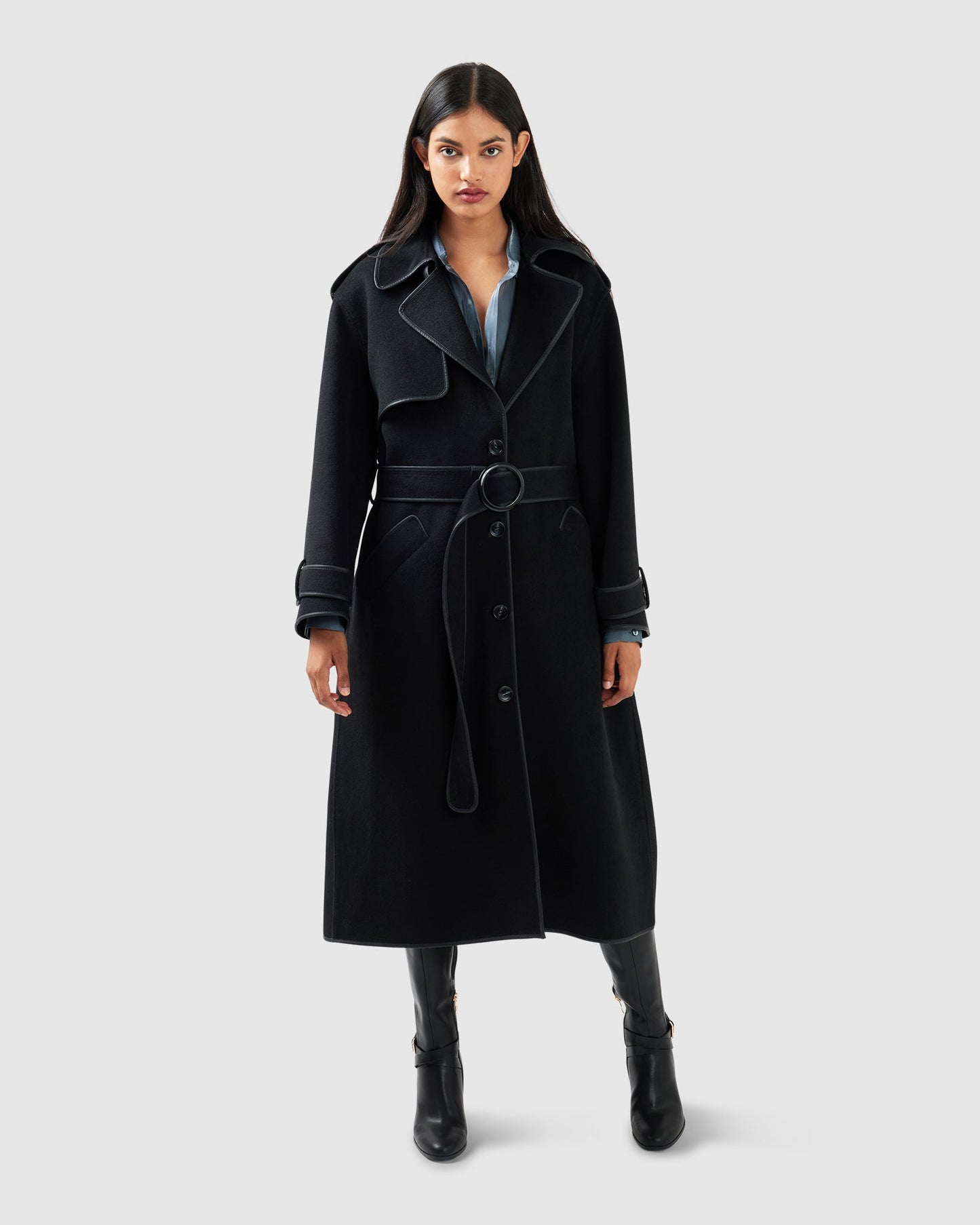 Million Reasons Wool Blend Belted Coat - Black