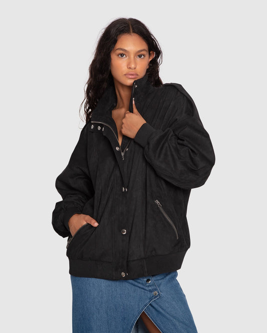 Most Wanted Suede Bomber Jacket - Black