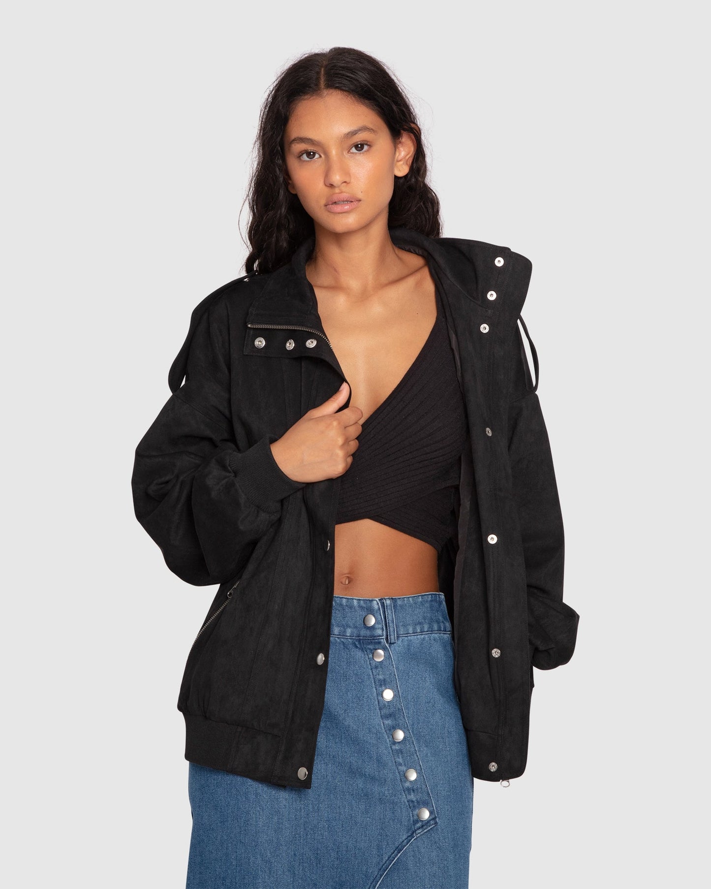 Most Wanted Suede Bomber Jacket - Black