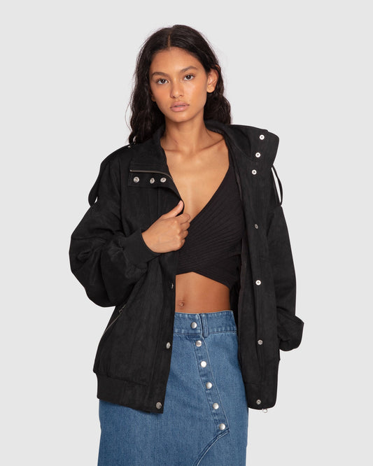 Most Wanted Suede Bomber Jacket - Black