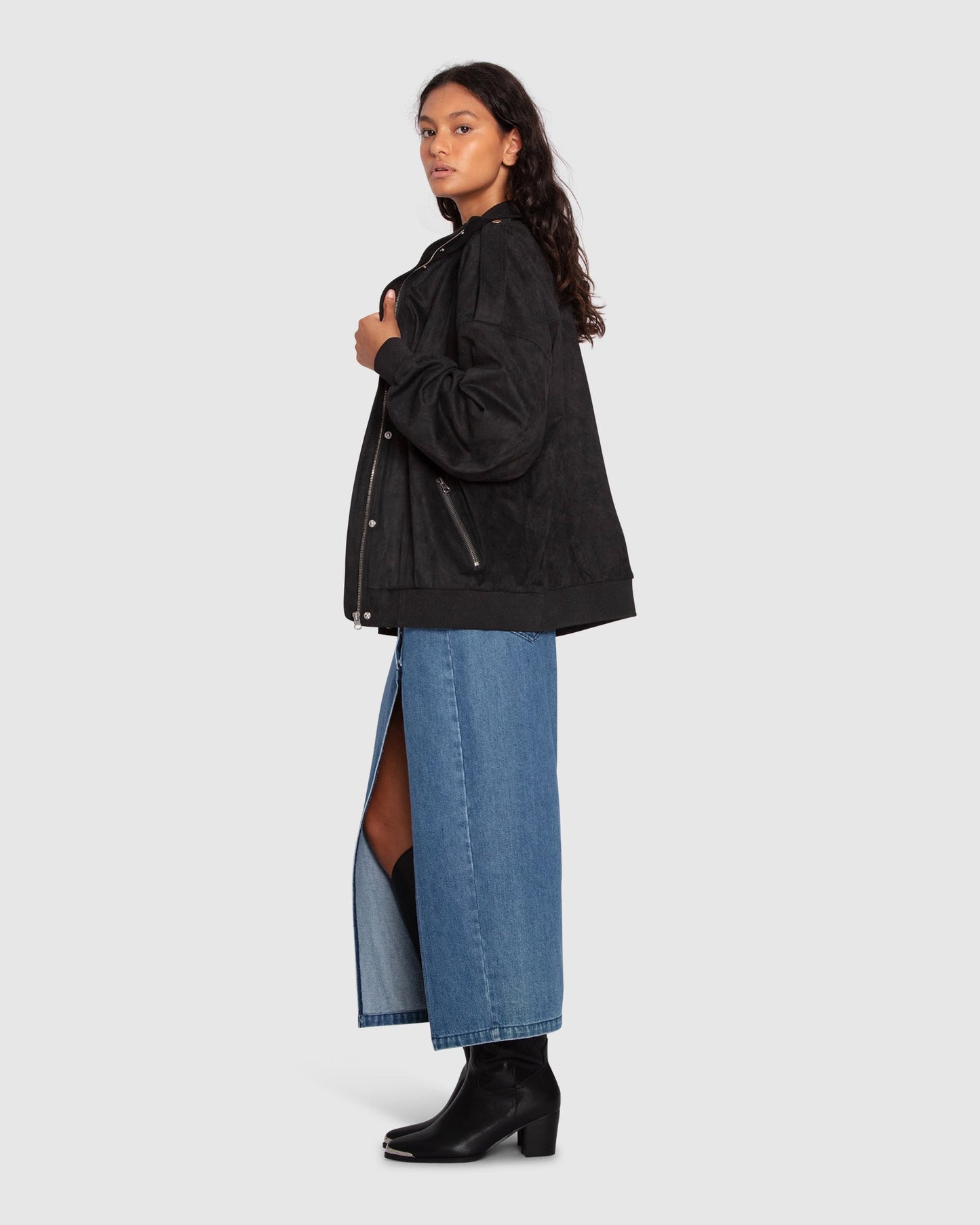 Most Wanted Suede Bomber Jacket - Black