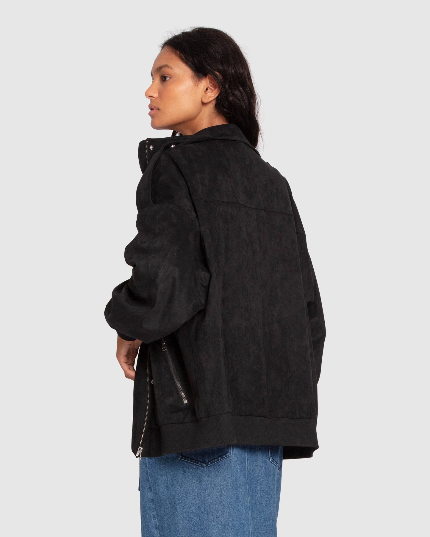Most Wanted Suede Bomber Jacket - Black