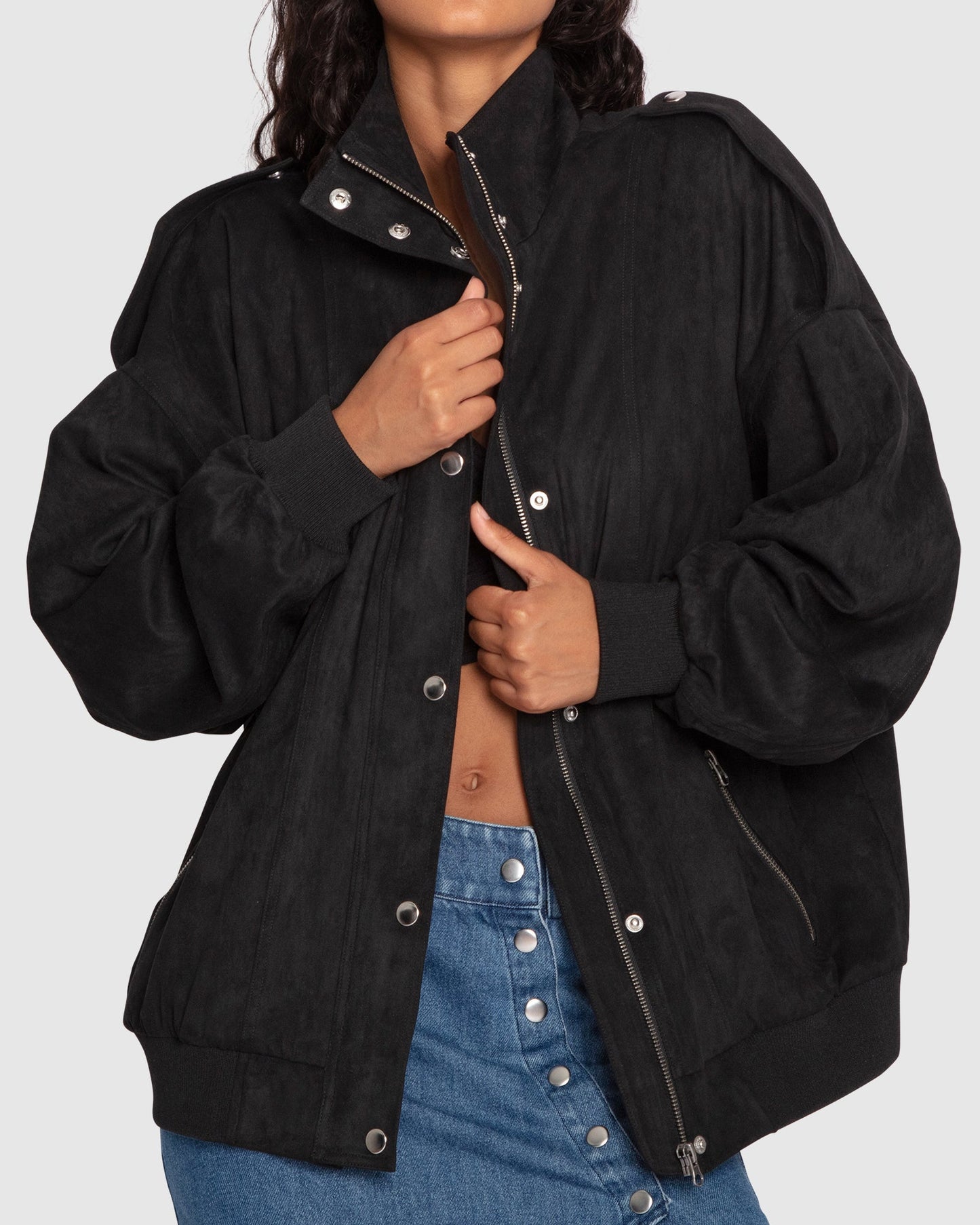 Most Wanted Suede Bomber Jacket - Black