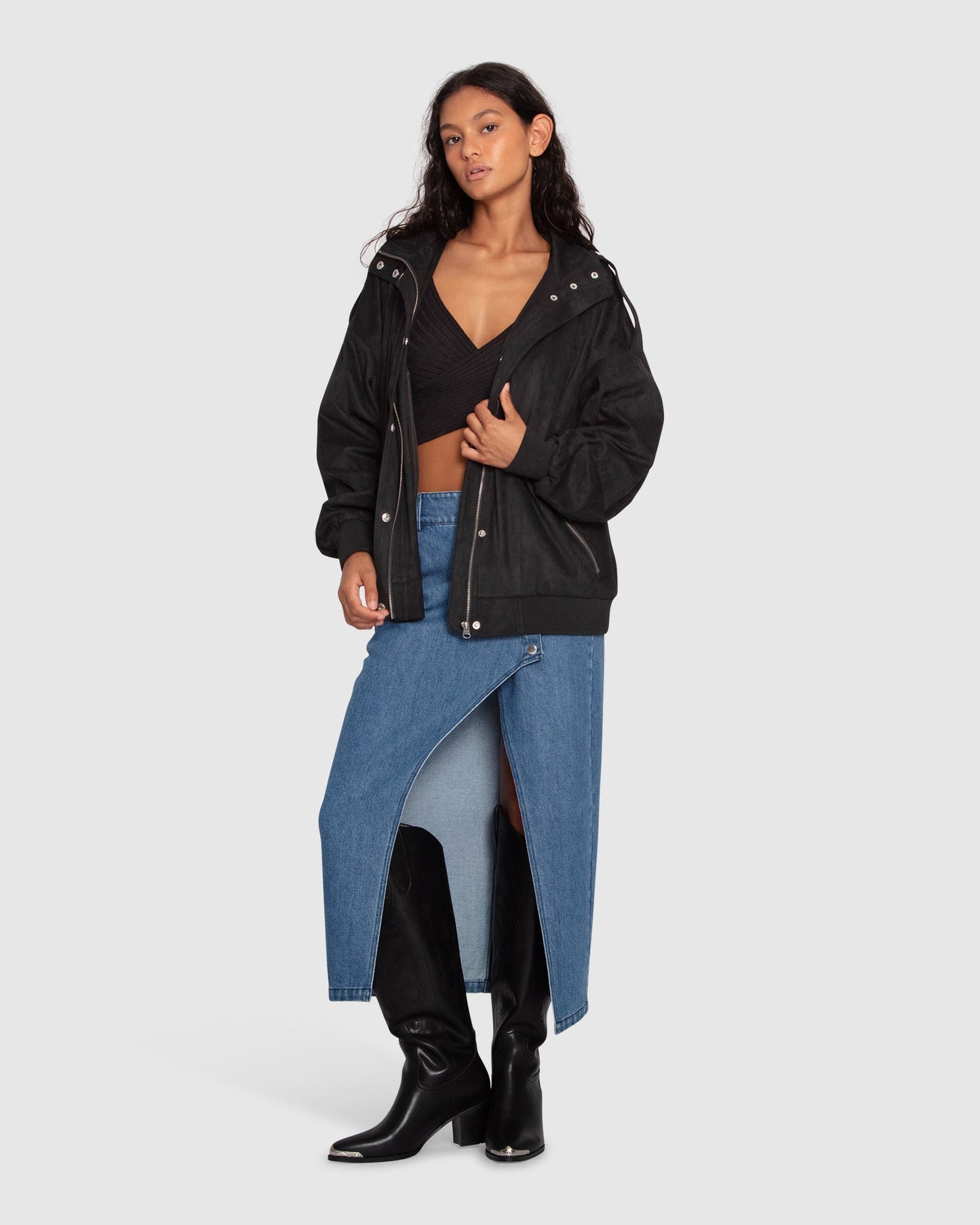Most Wanted Suede Bomber Jacket - Black