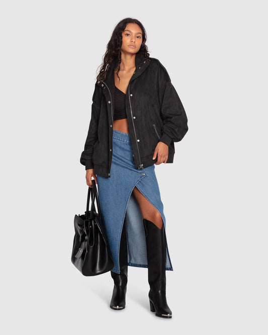 Most Wanted Suede Bomber Jacket - Black