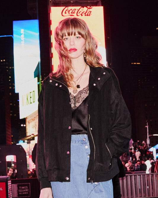 Most Wanted Suede Bomber Jacket - Black