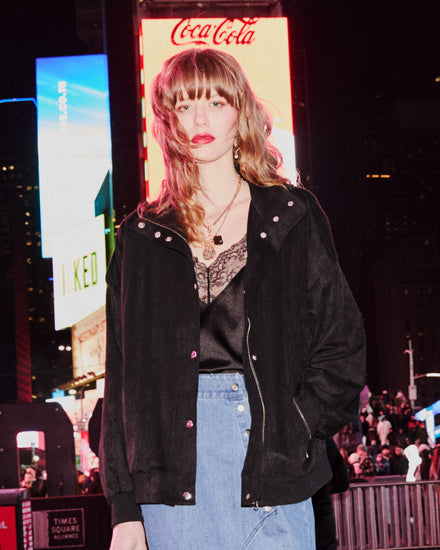 Most Wanted Suede Bomber Jacket - Black
