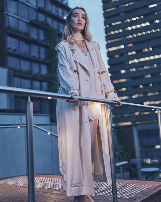 Butter Major Mood Soft Maxi Trench with double-breasted front and oversized silhouette - front view