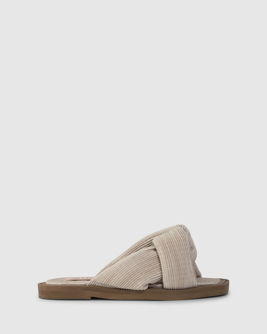 Stone Oblivion Slides with pleated fabric knot strap - alternate view