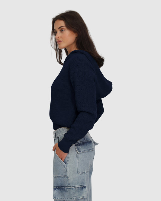 On the Run Knitted Hoodie - Navy