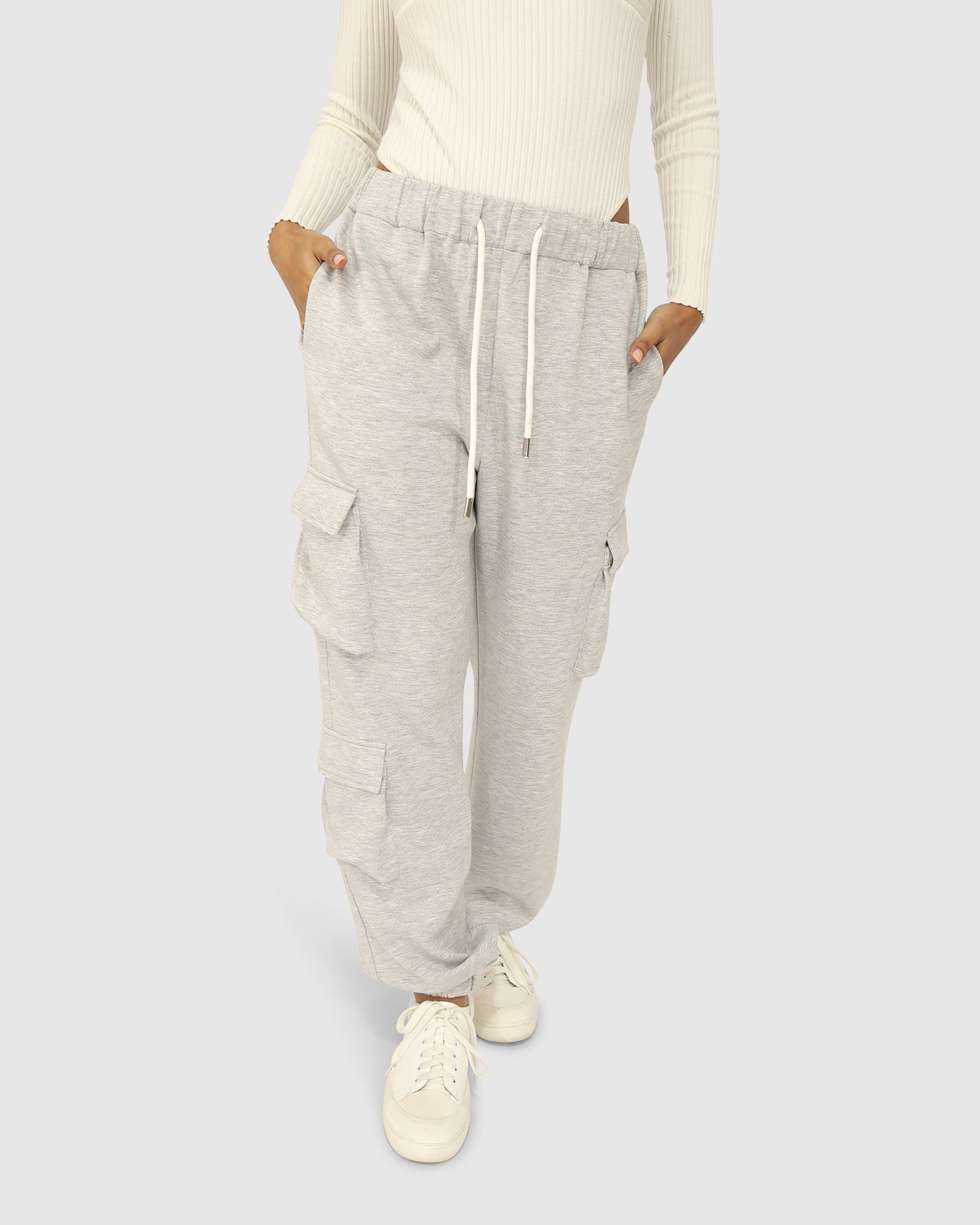 Perfect Match Cargo Trackpants - Grey Marle
