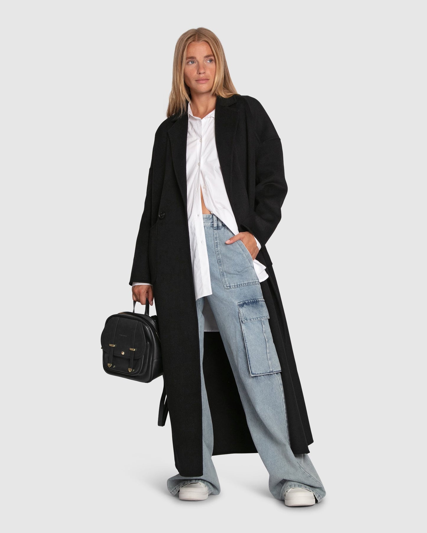 Publisher Double Breasted Wool Blend Maxi Coat - Black