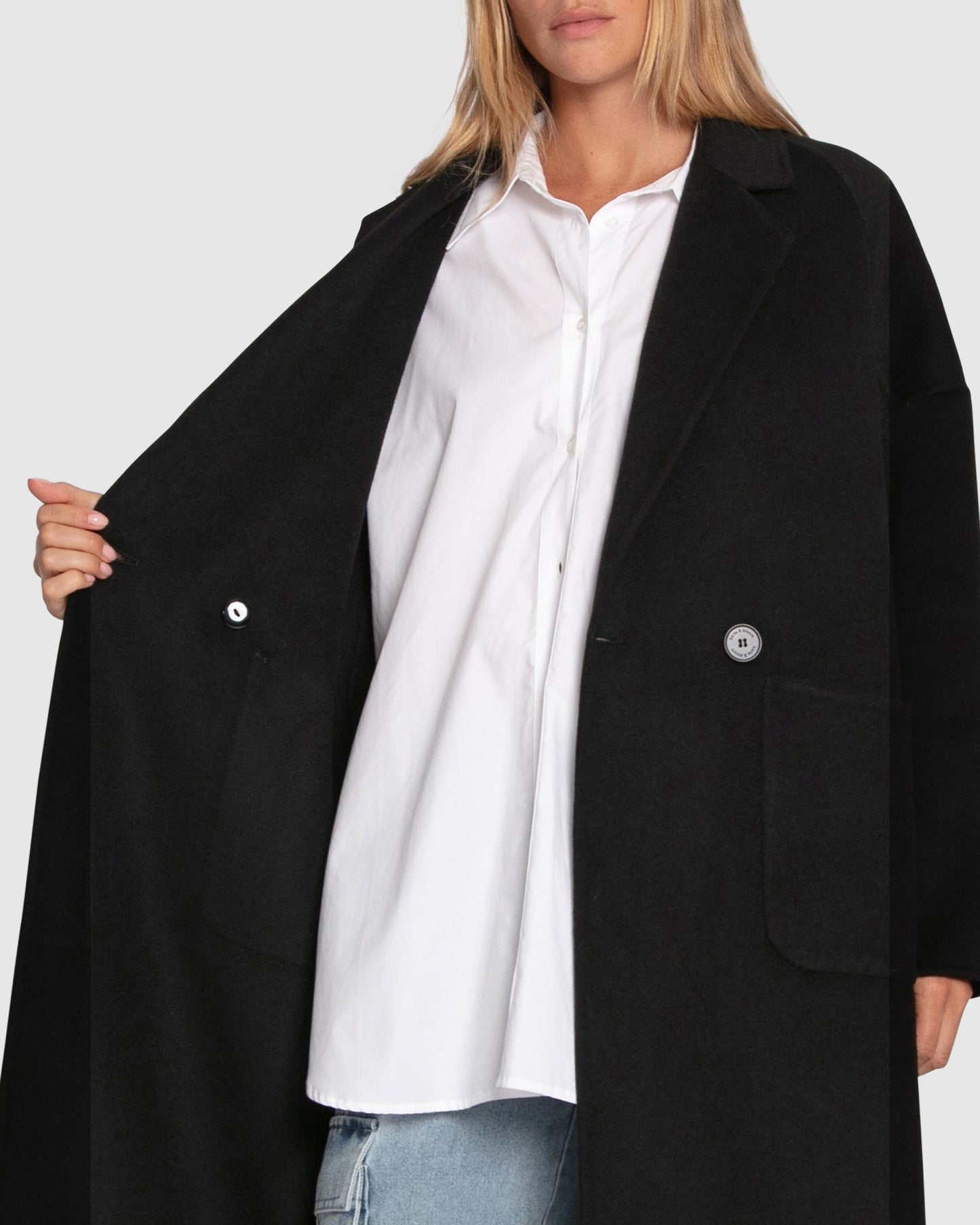 Publisher Double Breasted Wool Blend Maxi Coat - Black