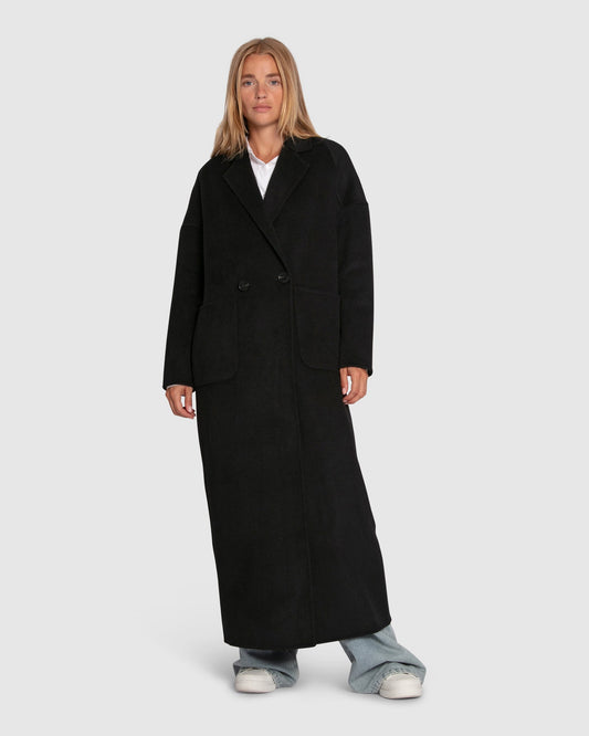 Publisher Double Breasted Wool Blend Maxi Coat - Black