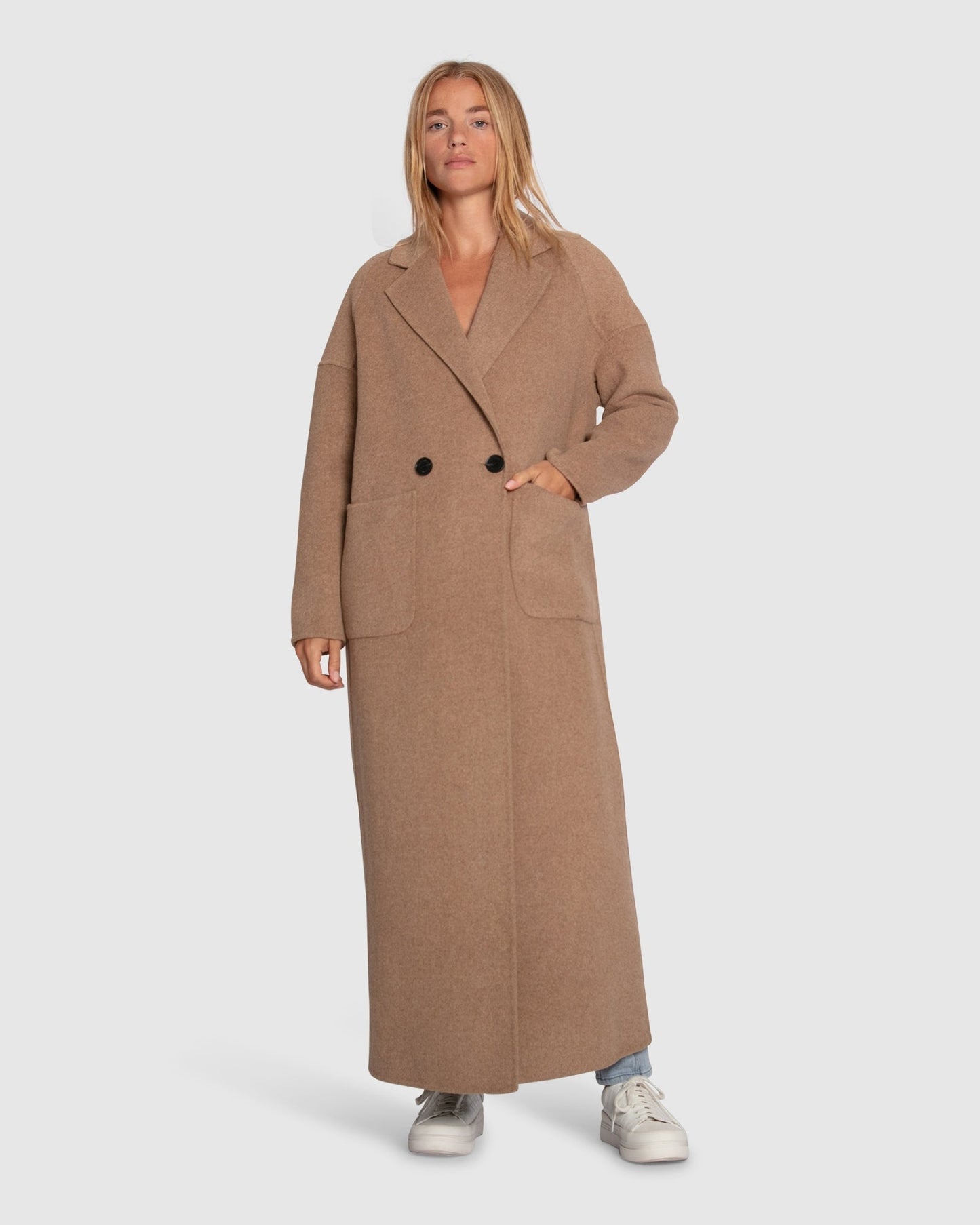 Publisher Double-Breasted Wool Blend Maxi Coat - Oat