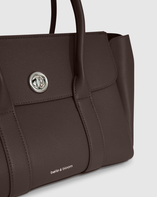 Chocolate The Regent PU Bag with handle drop 20cm - alternate view