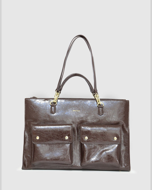 Chocolate Reflections Leather Shoulder Bag with gold hardware - alternate view
