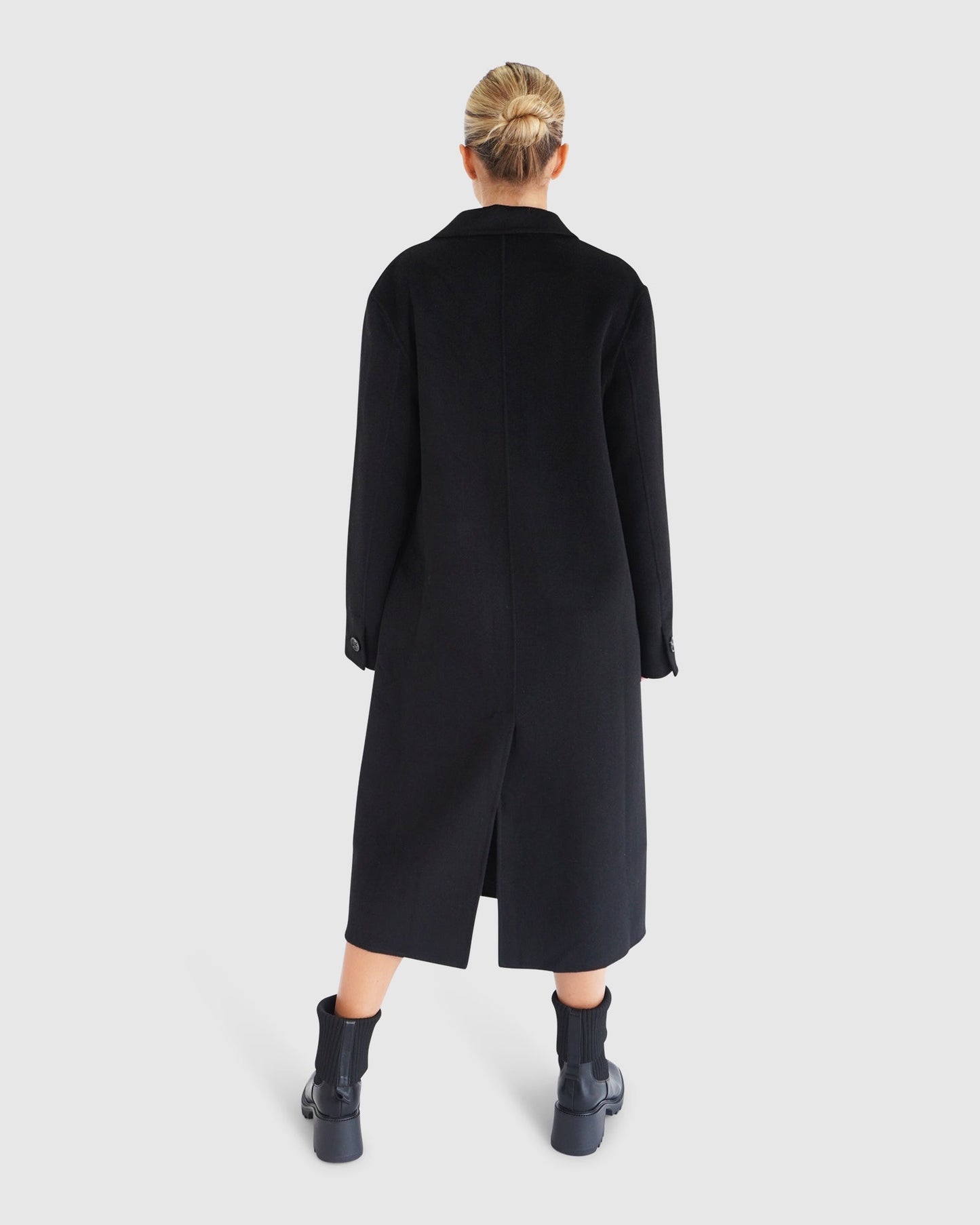 Right There Wool Blend Side Tie Coat - Black