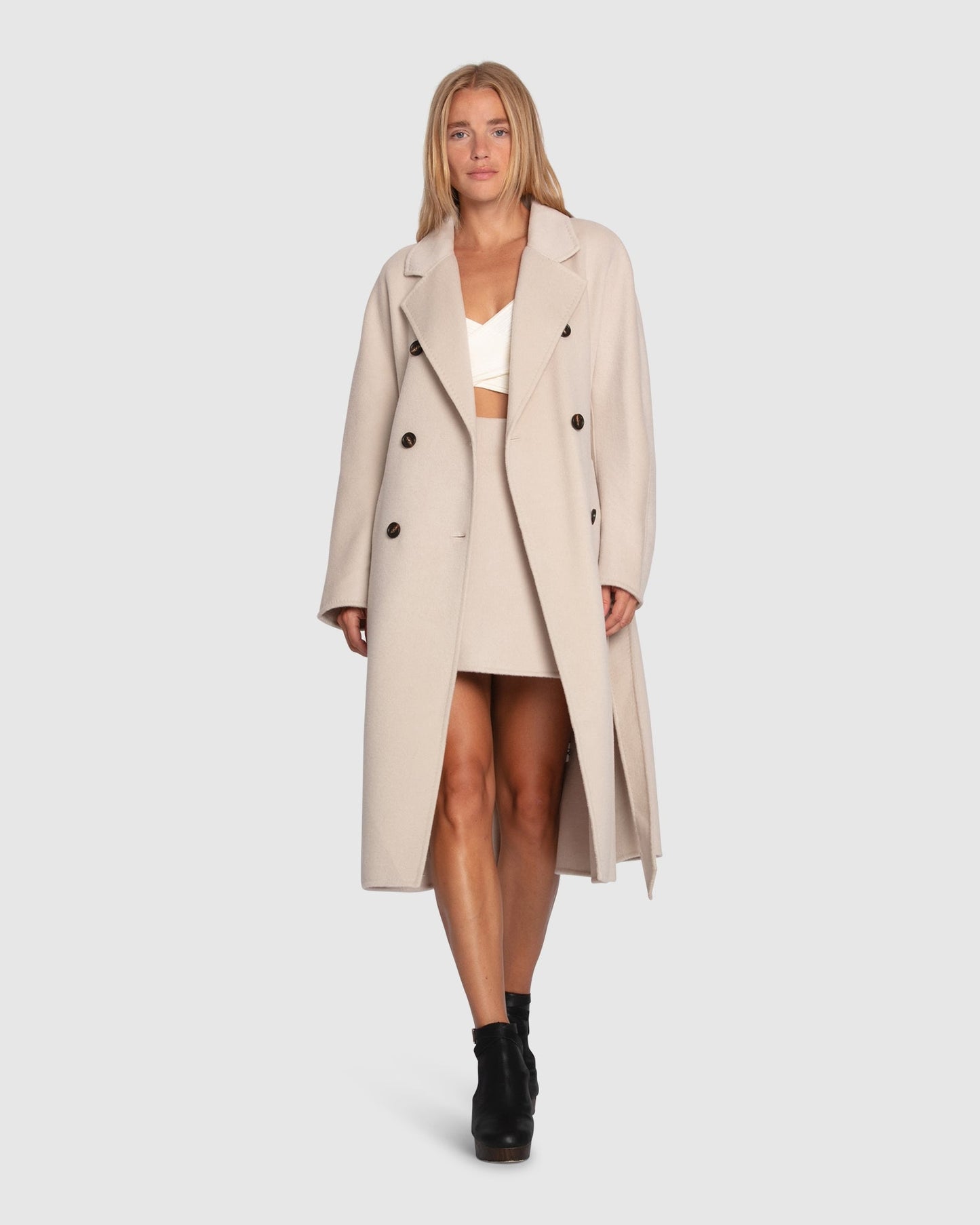 Real Love Wool Blend Double Breasted Maxi Coat- Pearl