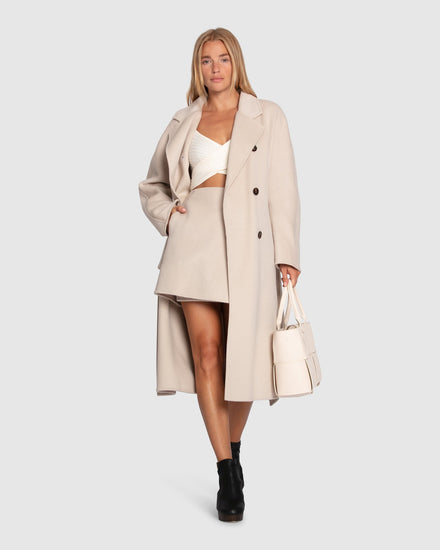 Real Love Wool Blend Double Breasted Maxi Coat- Pearl