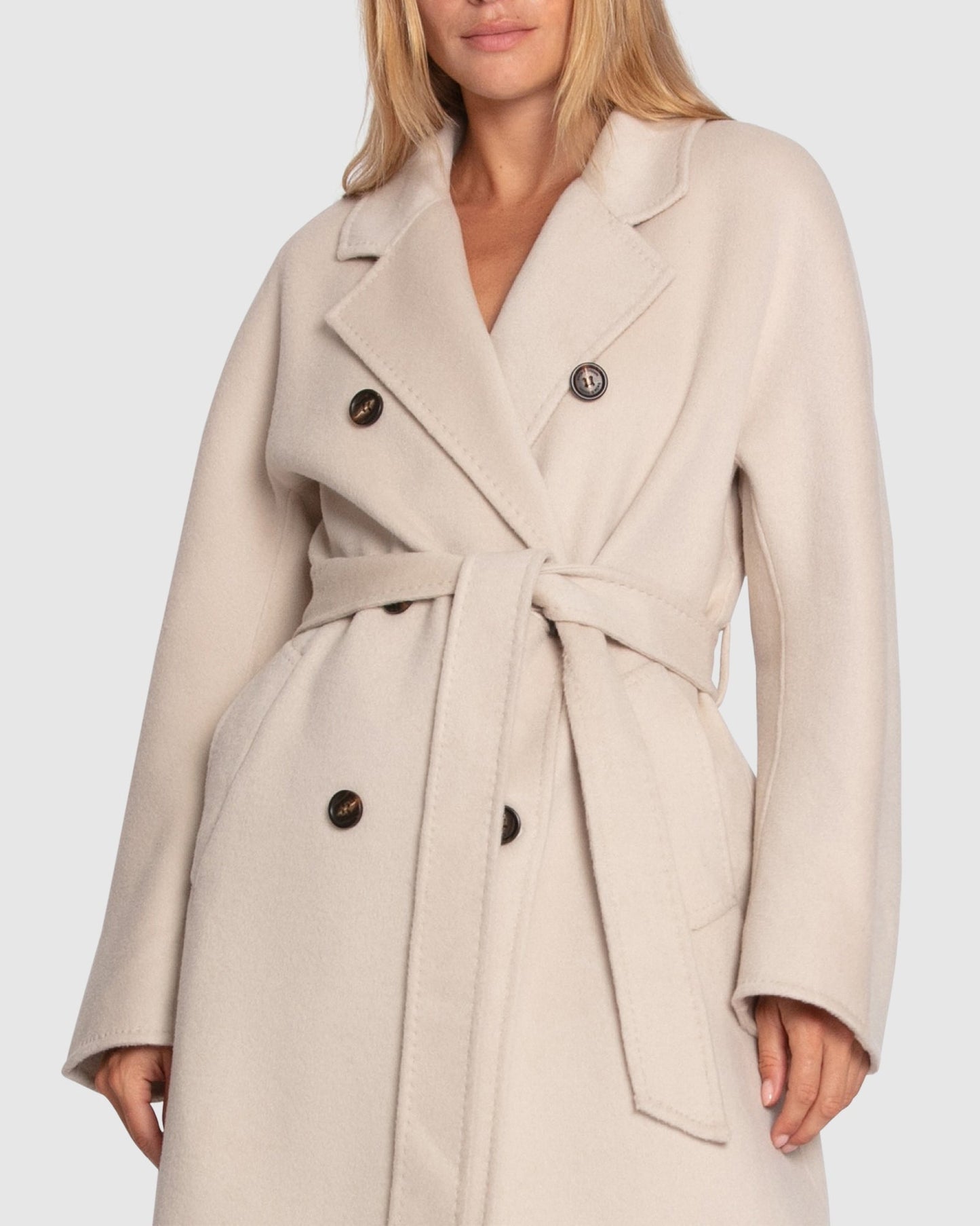 Real Love Wool Blend Double Breasted Maxi Coat- Pearl