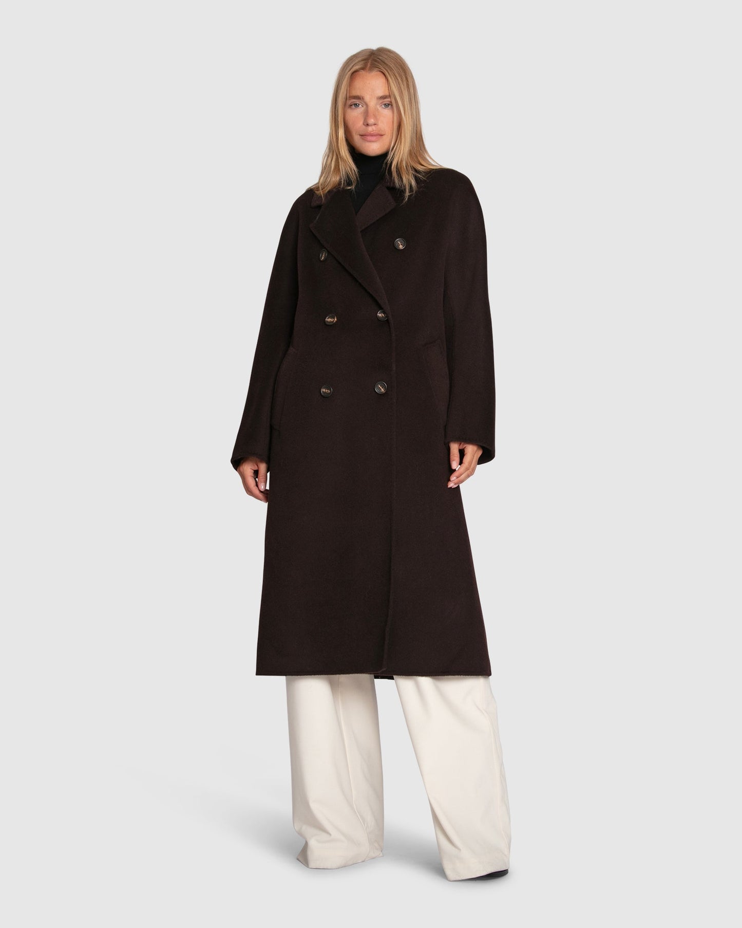 Real Love Wool Blend Double Breasted Maxi Coat - Chocolate
