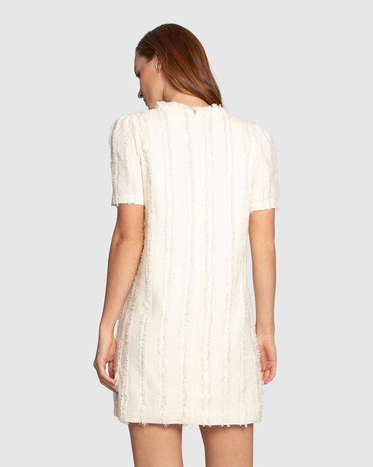 Solana Boho Fringe Shift Mini Dress - Cream