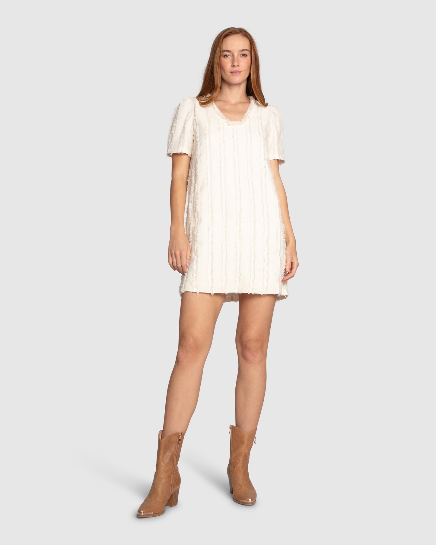 Solana Boho Fringe Shift Mini Dress - Cream