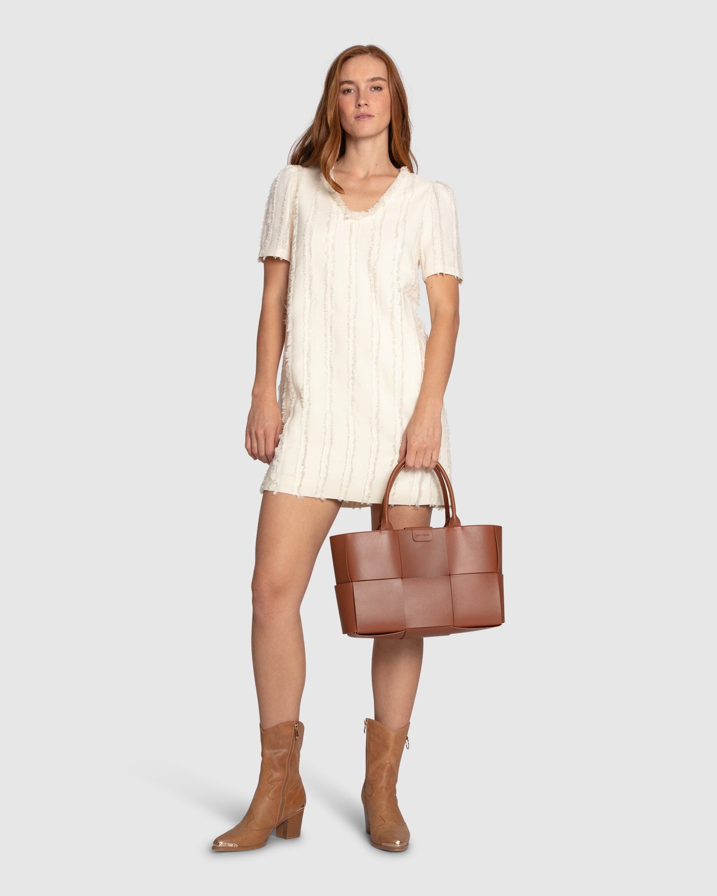 Solana Boho Fringe Shift Mini Dress - Cream