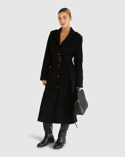 Skylight Wool Blend Longline Coat - Black